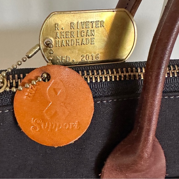 R Riveter Otto Black Canvas Crossbody Bag Tote Leather Military - Picture 7 of 17